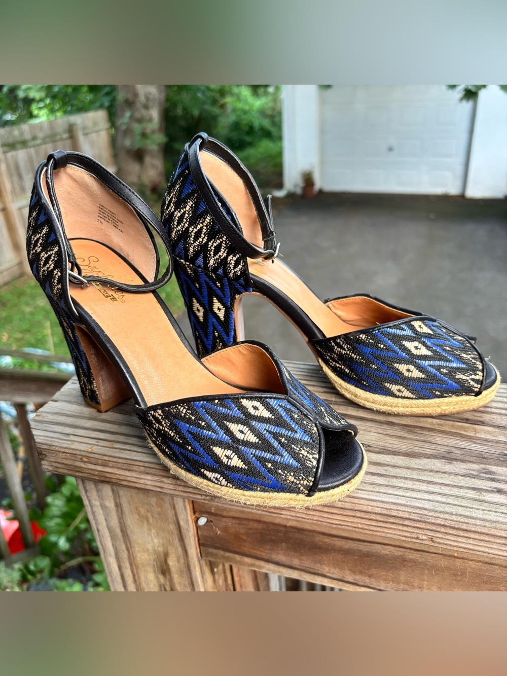 NWOT Tribal Patterned Seychelles Platform Espadrille Peep-toe Wedge Sandals